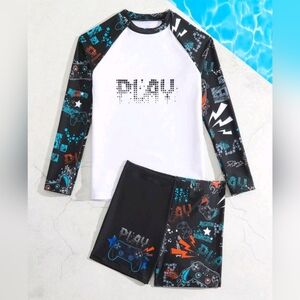 NWOT Boys 2 piece swim trunks and rash guard brand new